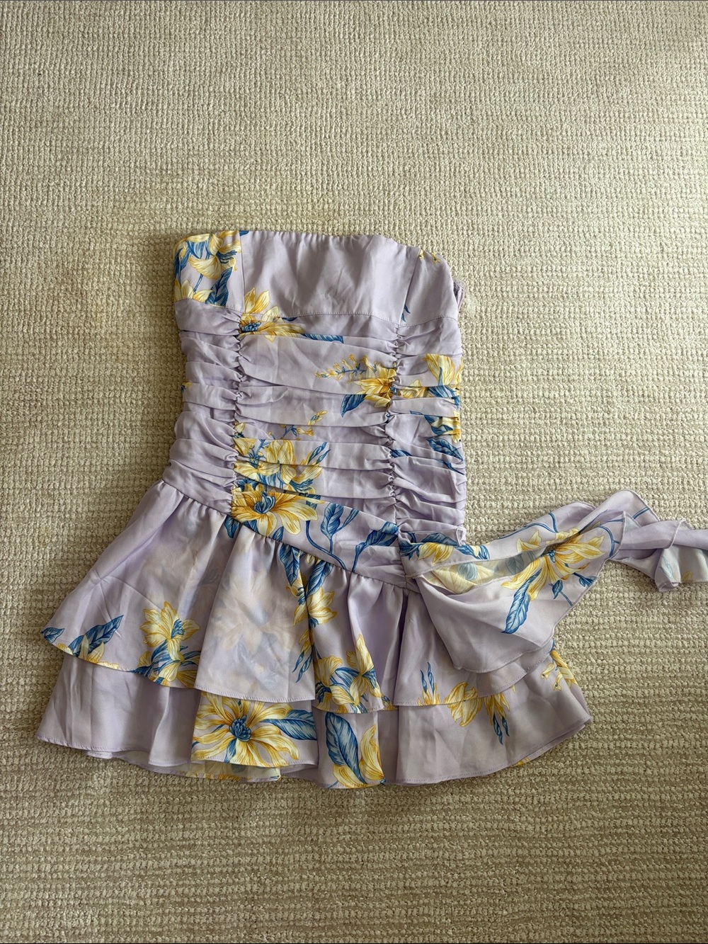 Peppermayo Lavender Floral Strapless Ruffled Dress Top